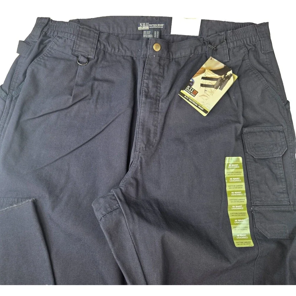5.11 Tactical Series Cargo Pants Navy Blue Waist 46 Unhemmed Cotton Canvas NWT